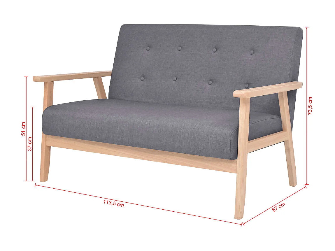Divano 2 posti per soggiorno soggiorno interno casa 113,5 x 67 x 73,5 cm tessuto grigio scuro 02_0019564
