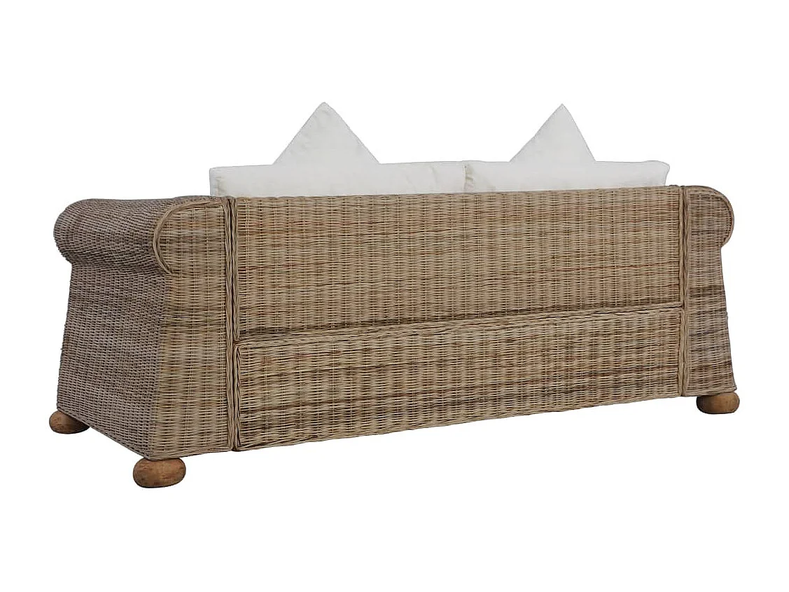 Sofá de 2 plazas para salón interior de hogar con cojines de ratán natural 02_0020837