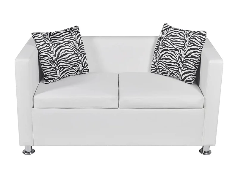 Sofá de 2 lugares para sala de estar interior de casa couro sintético branco 02_0019605