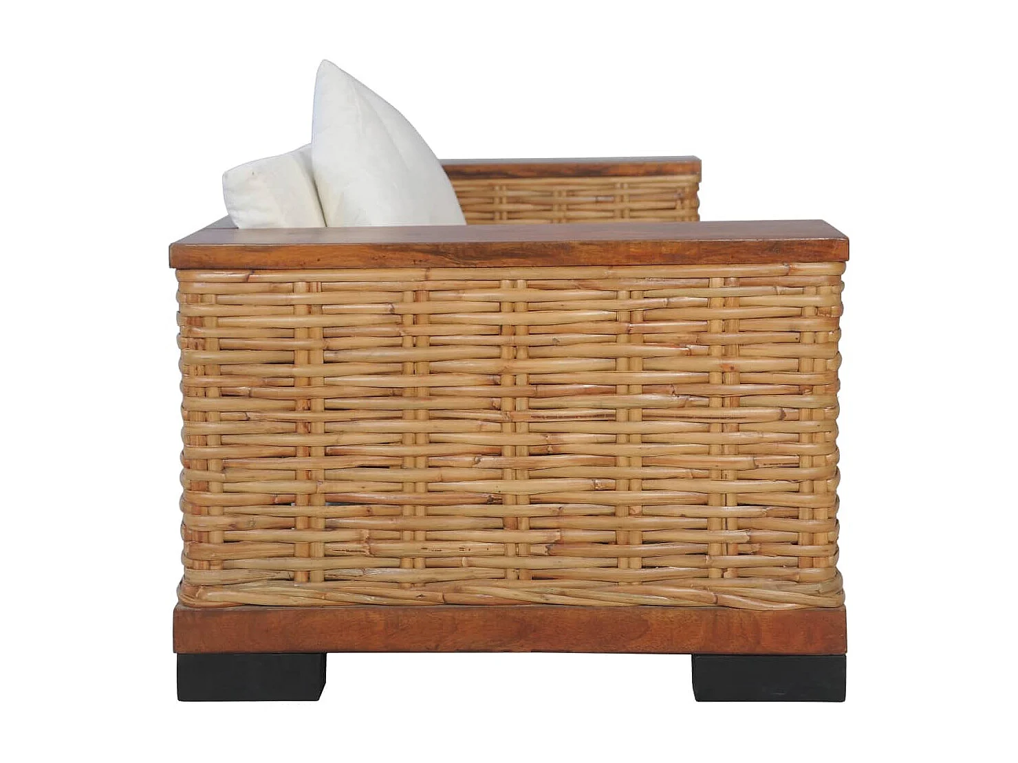 Divano 2 posti per soggiorno interno casa con cuscini in rattan naturale marrone 02_0019492