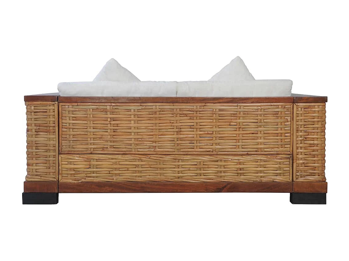Sofá de 2 lugares para sala de estar interior com almofadas de rattan natural marrom 02_0019492