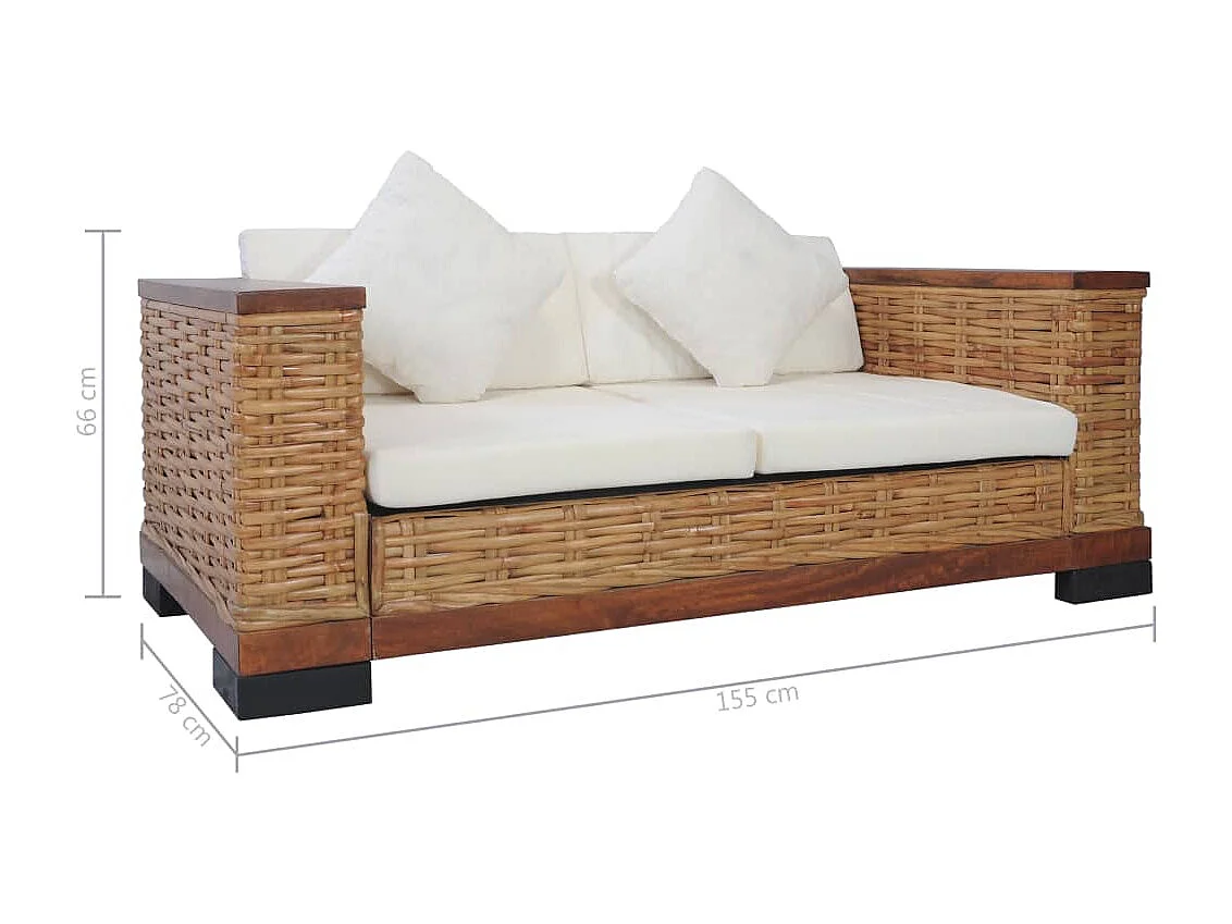 Sofá de 2 lugares para sala de estar interior com almofadas de rattan natural marrom 02_0019492