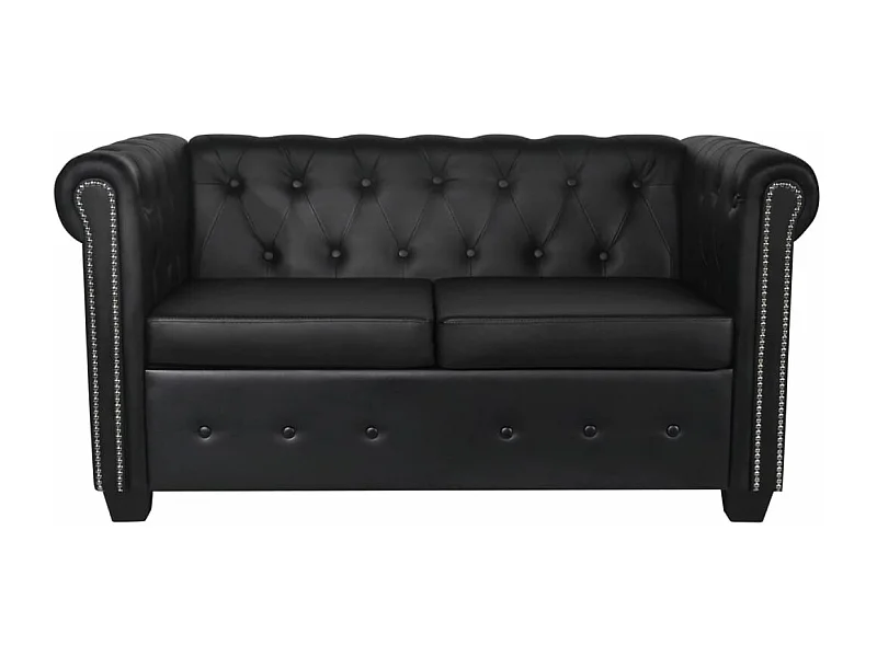 Divano Chesterfield 2 posti 145,5 x 76 x 70 cm pelle sintetica nera 02_0019571