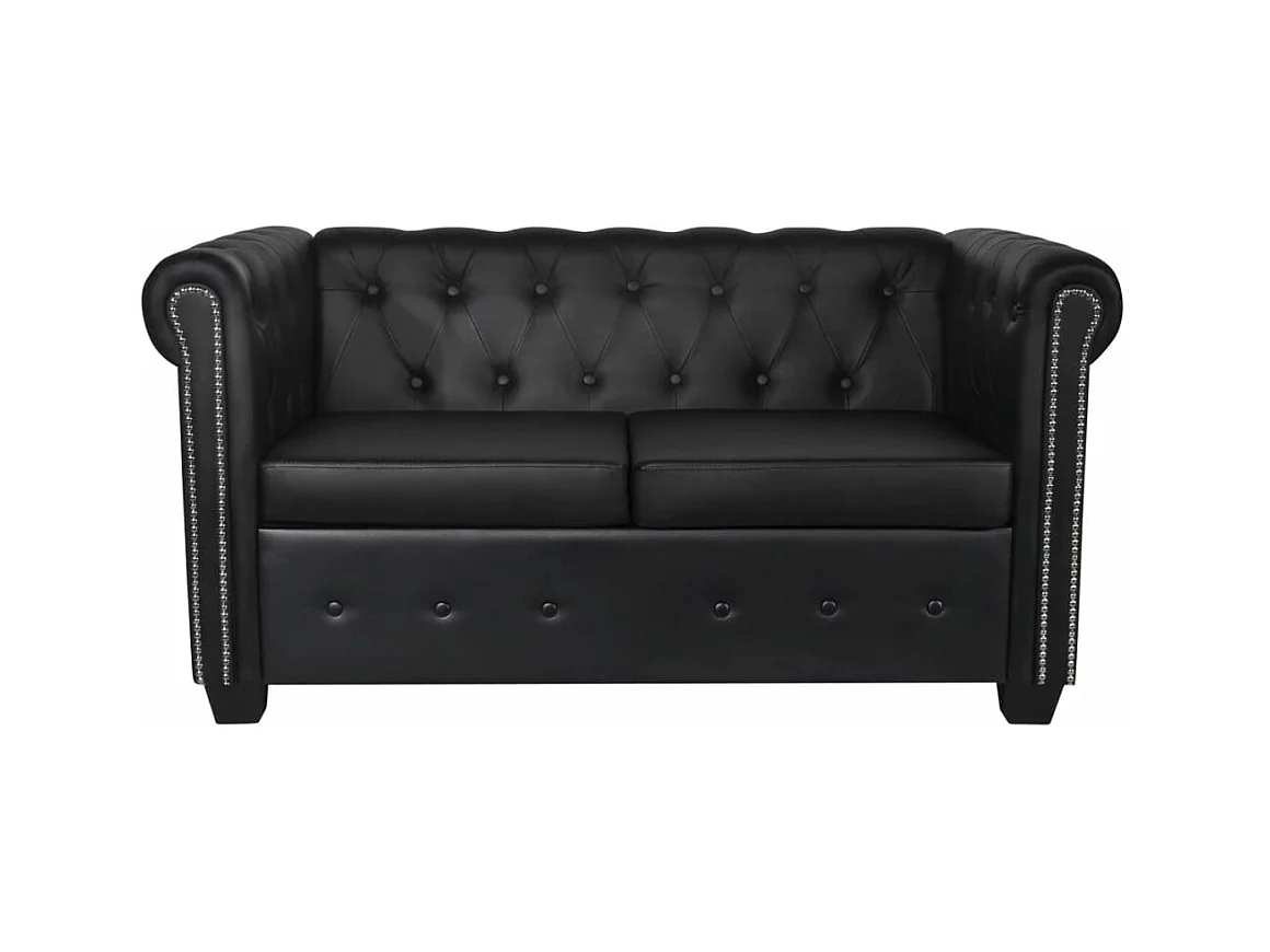 Sofá Chesterfield de 2 lugares 145,5 x 76 x 70 cm couro sintético preto 02_0019571