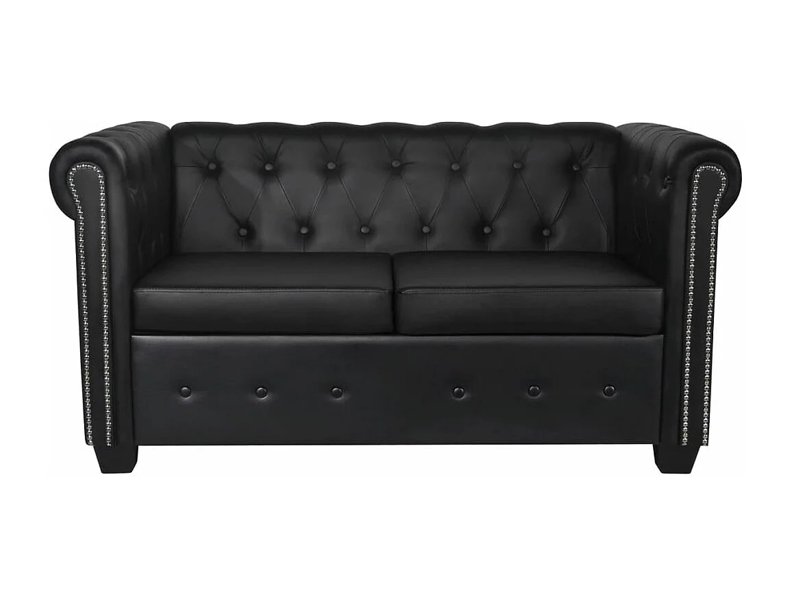 Divano Chesterfield 2 posti 145,5 x 76 x 70 cm pelle sintetica nera 02_0019571