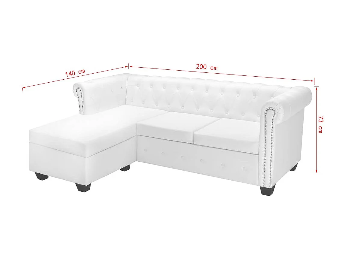 Canapé chesterfield en forme cuir blanche 200 x 140 x 73 cm 02_0019102