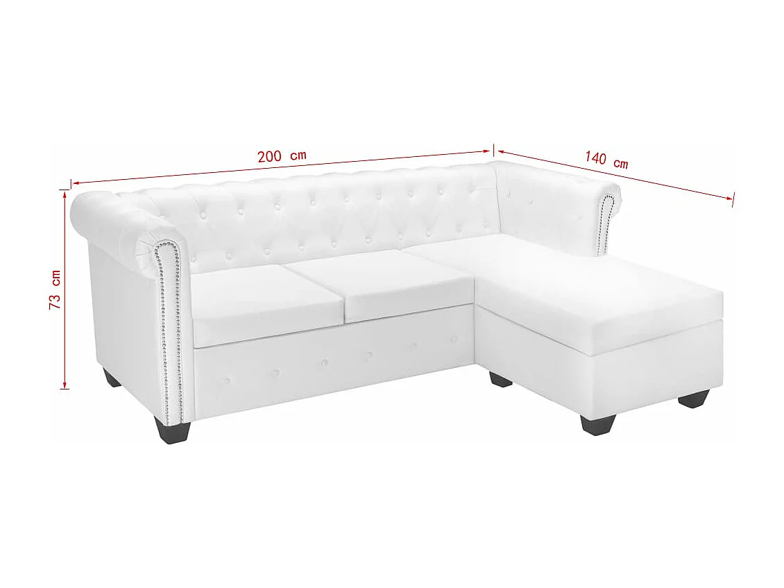 Sofá Chesterfield en forma de L 200 x 140 x 73 cm polipiel blanco 02_0019101