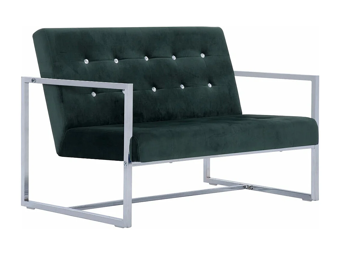 Sofá de 2 lugares para sala de estar assentos interiores com braços verdes escuros, cromados e veludo 02_0020689