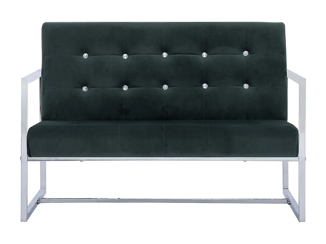 Sofá de 2 lugares para sala de estar assentos interiores com braços verdes escuros, cromados e veludo 02_0020689