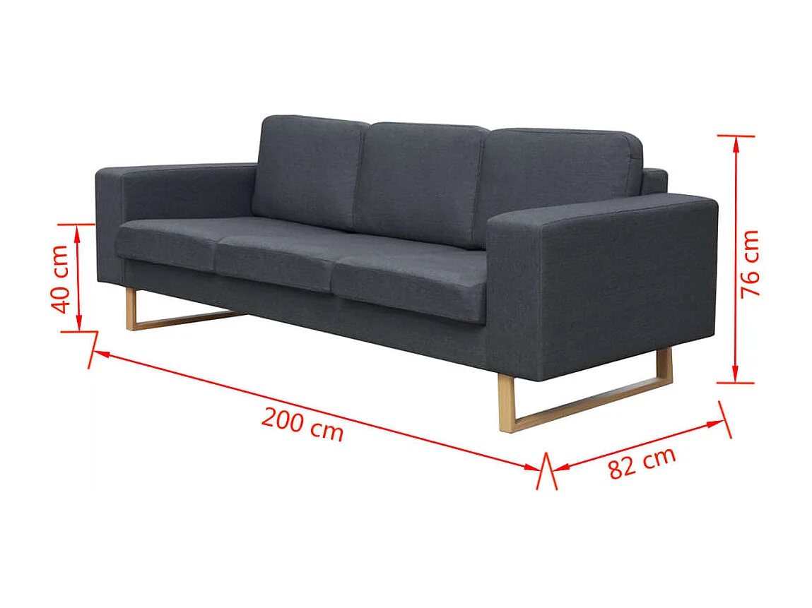 Canapé avec 3 places tissu grise 200 x 82 x 76 cm 02_0020661