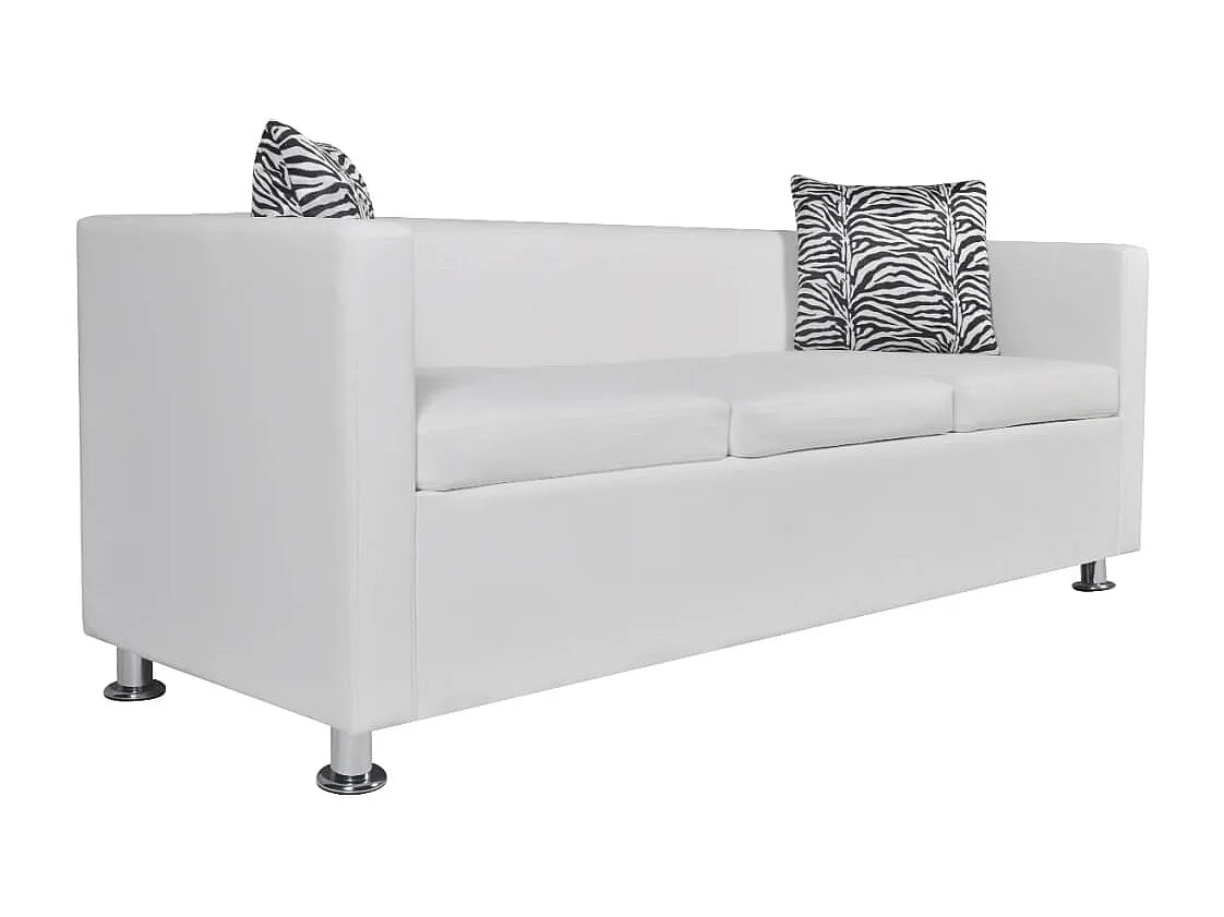 Conjunto de sofá de 2 lugares para sala de estar interior e couro sintético de 3 lugares branco 02_0019695