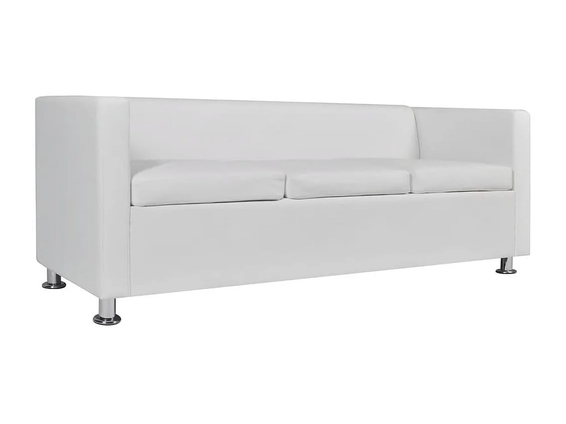 Conjunto de sofá de 2 lugares para sala de estar interior e couro sintético de 3 lugares branco 02_0019695