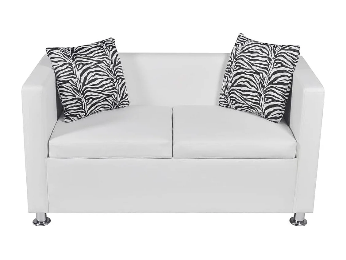 Conjunto de sofá de 2 lugares para sala de estar interior e couro sintético de 3 lugares branco 02_0019695