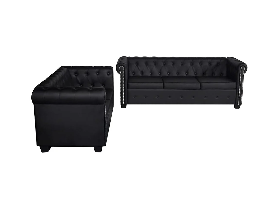Conjunto de sofá de 2 lugares para sala de estar interior e couro sintético preto de 3 lugares 02_0019081