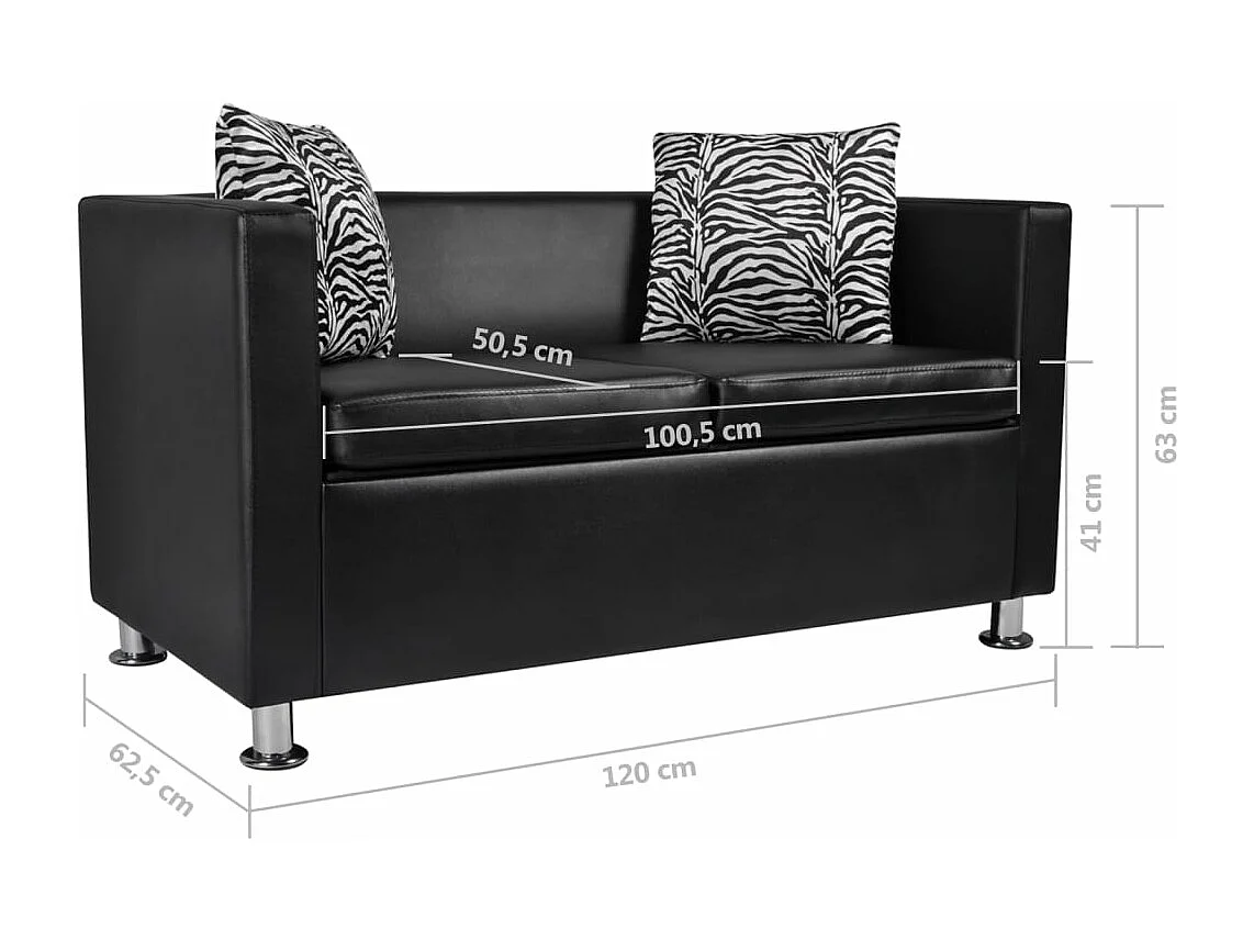 Divano 2 posti per soggiorno interno casa pelle sintetica nera 02_0018926