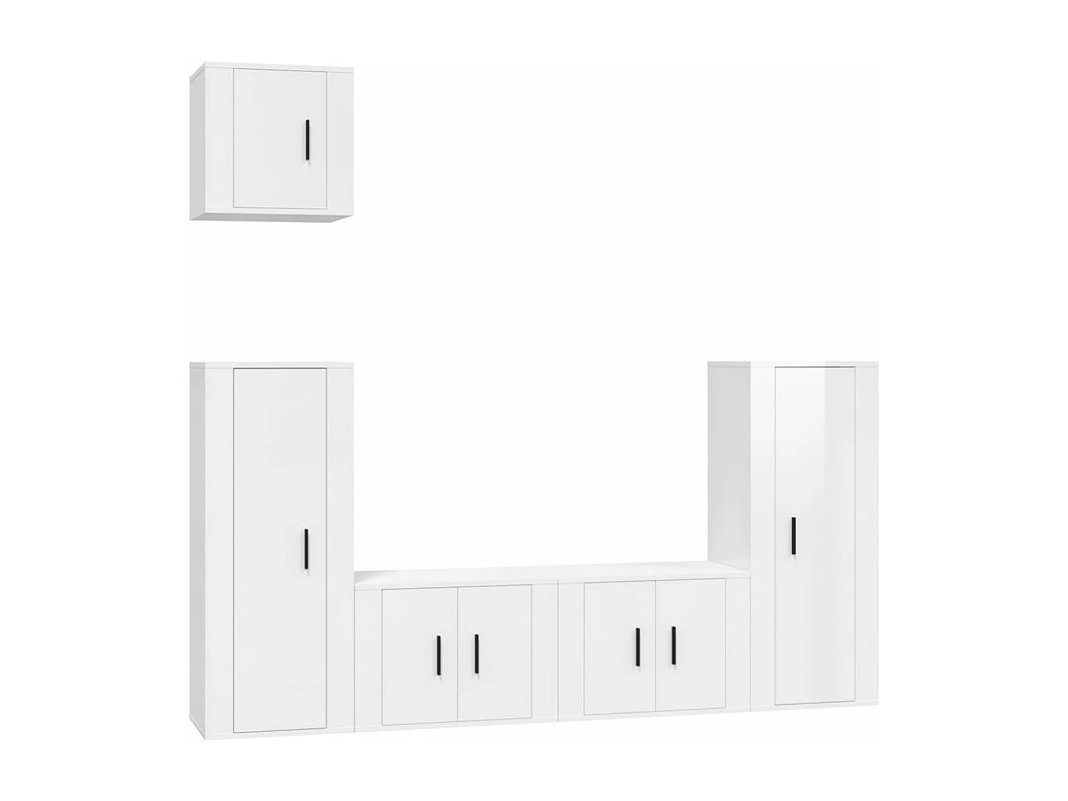 Conjunto de móveis armário aparador TV televisão sala de estar quarto sala de estar 5 peças madeira de engenharia branca brilhante 02_0024918