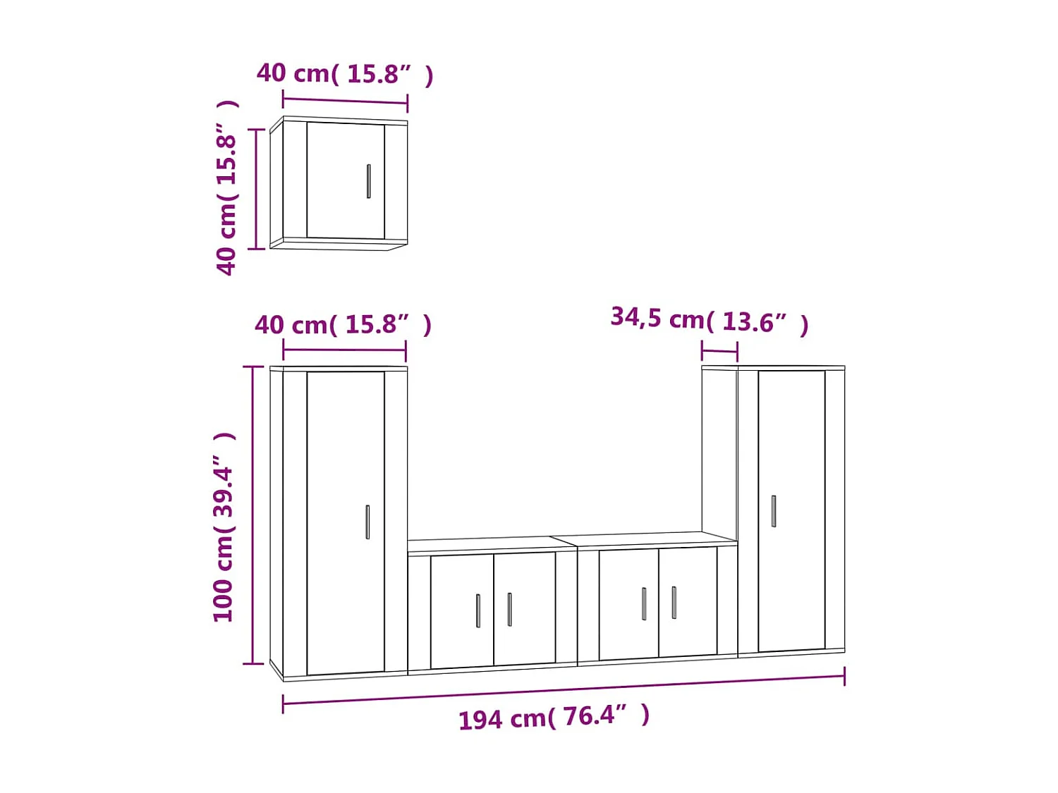 Conjunto de móveis armário aparador TV televisão sala de estar quarto sala de estar 5 peças madeira de engenharia branca brilhante 02_0024918