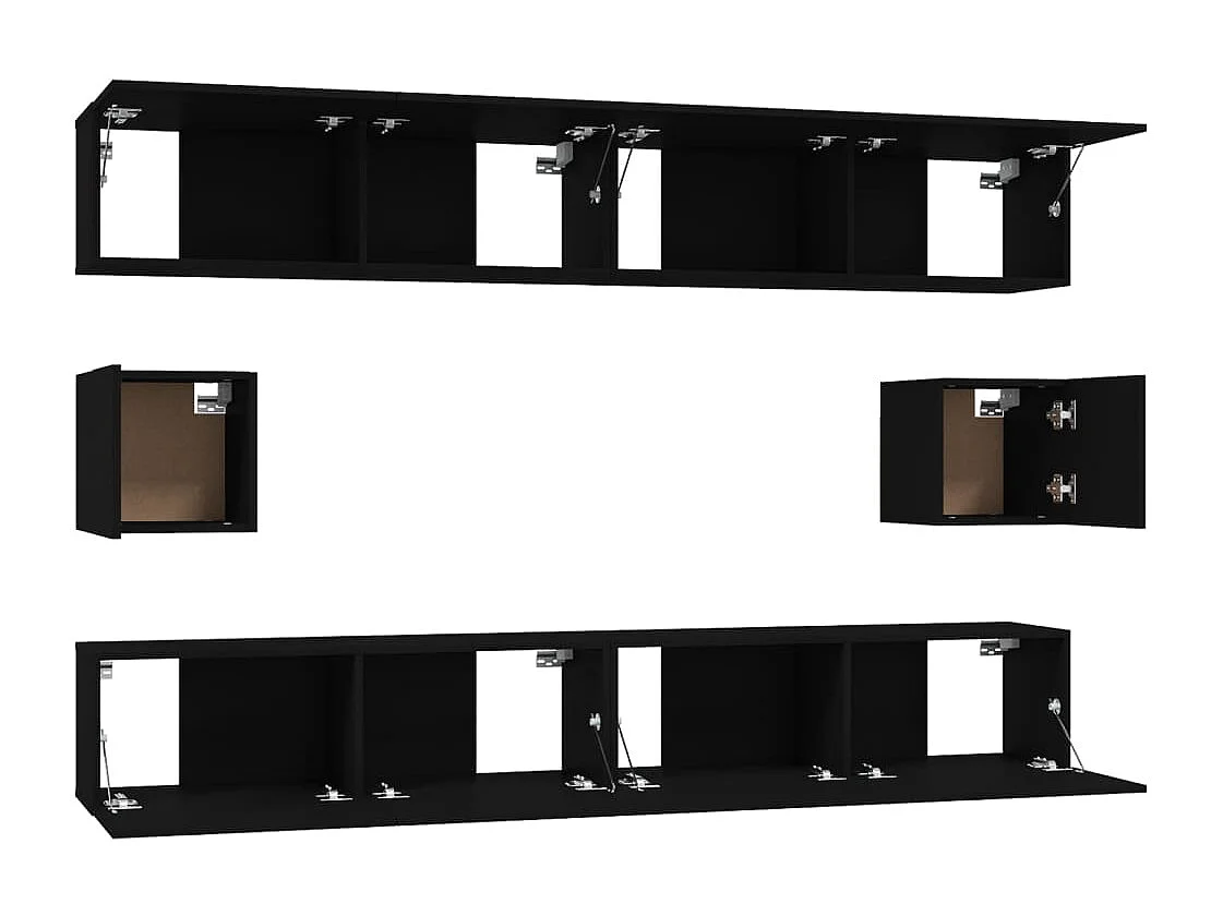 Set di mobili mobile credenza TV televisione soggiorno camera da letto soggiorno 6 pezzi multistrato di legno nero 02_0025064