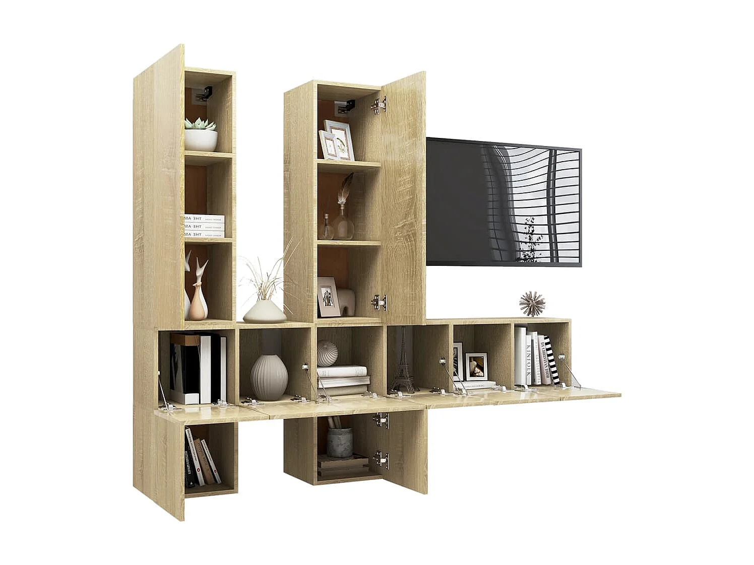 Set di mobili mobile buffet TV televisione soggiorno camera da letto soggiorno 7 pezzi rovere Sonoma multistrato marrone 02_0025205