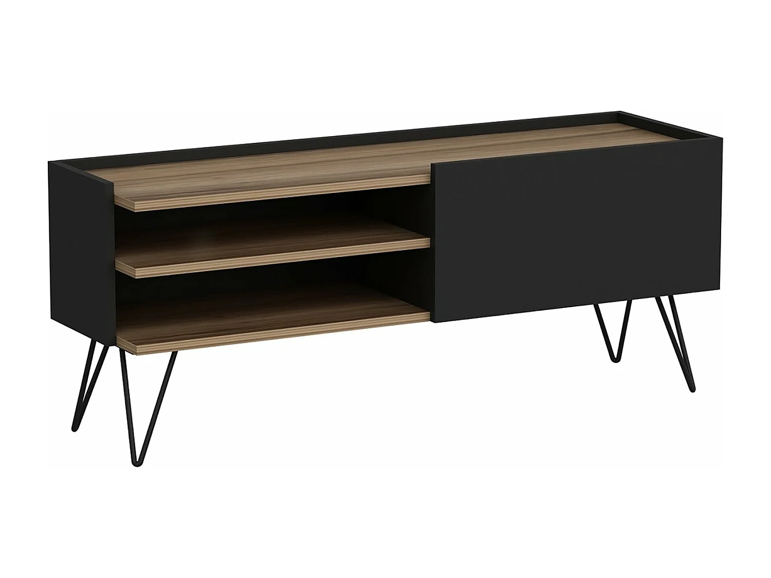 Mueble TV con puerta 50 x 124 x 37 cm negro / imitación madera 03_0007751