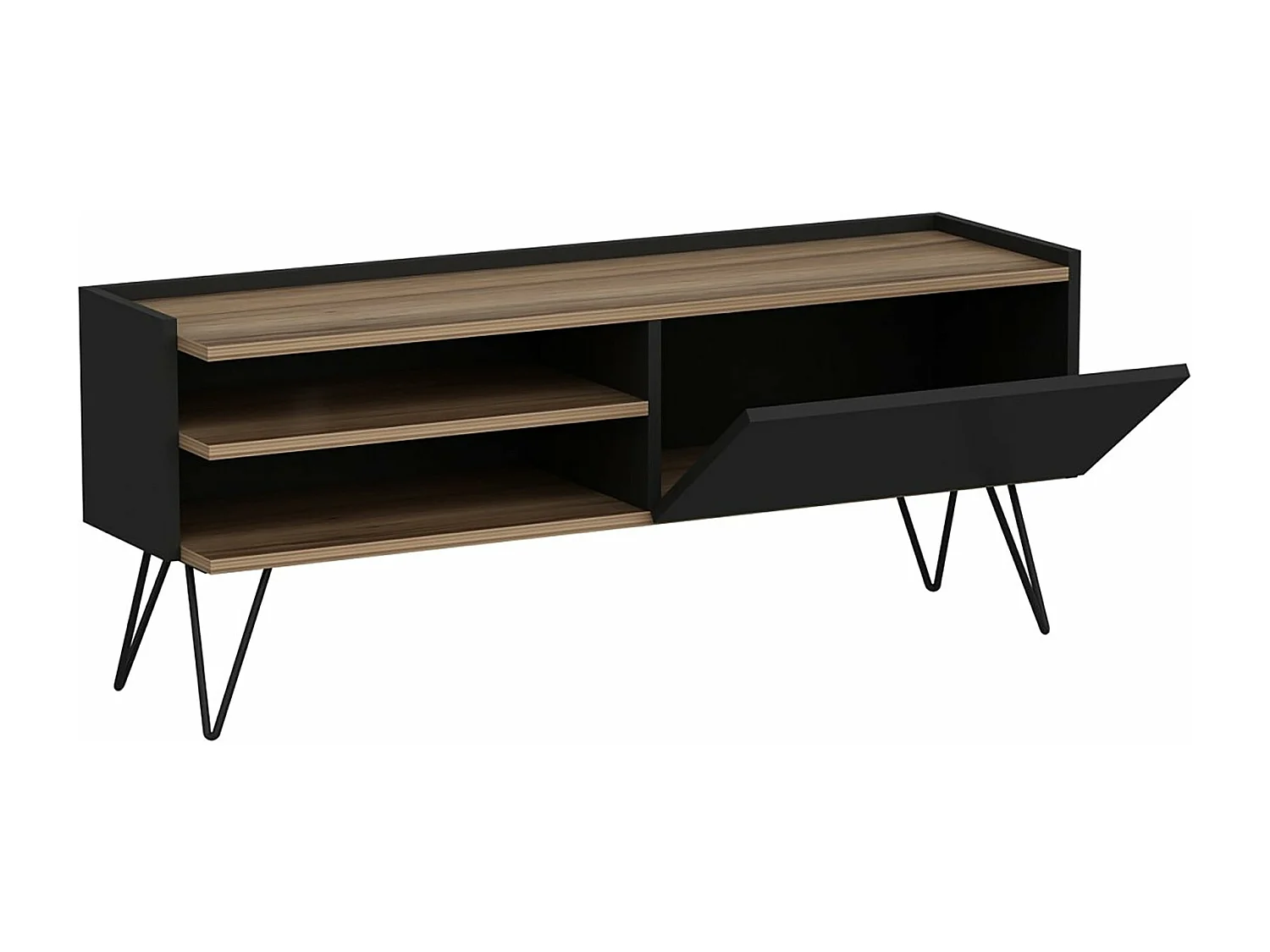 Mueble TV con puerta 50 x 124 x 37 cm negro / imitación madera 03_0007751