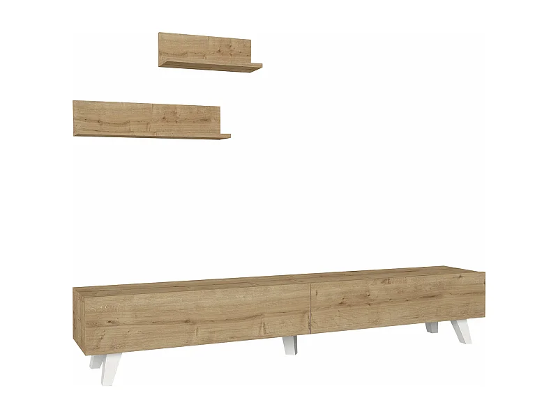 Conjunto de móvel de TV e 2 prateleiras 180 x 31 x 33 cm efeito carvalho 03_0007888