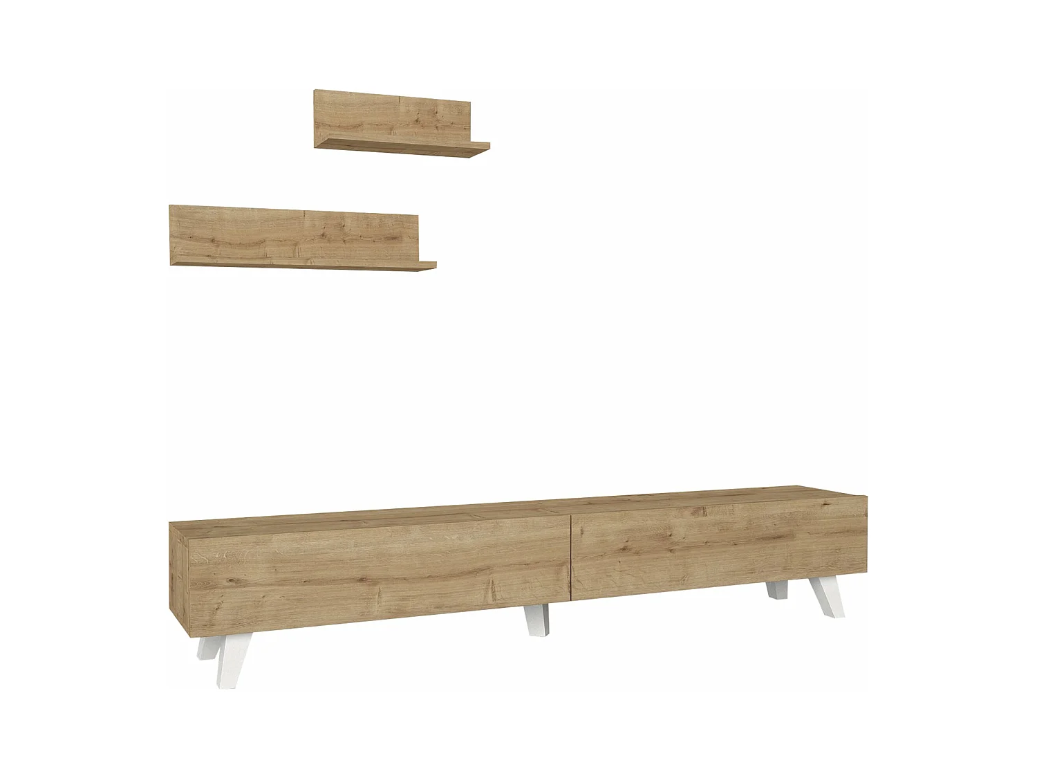 Conjunto de móvel de TV e 2 prateleiras 180 x 31 x 33 cm efeito carvalho 03_0007888