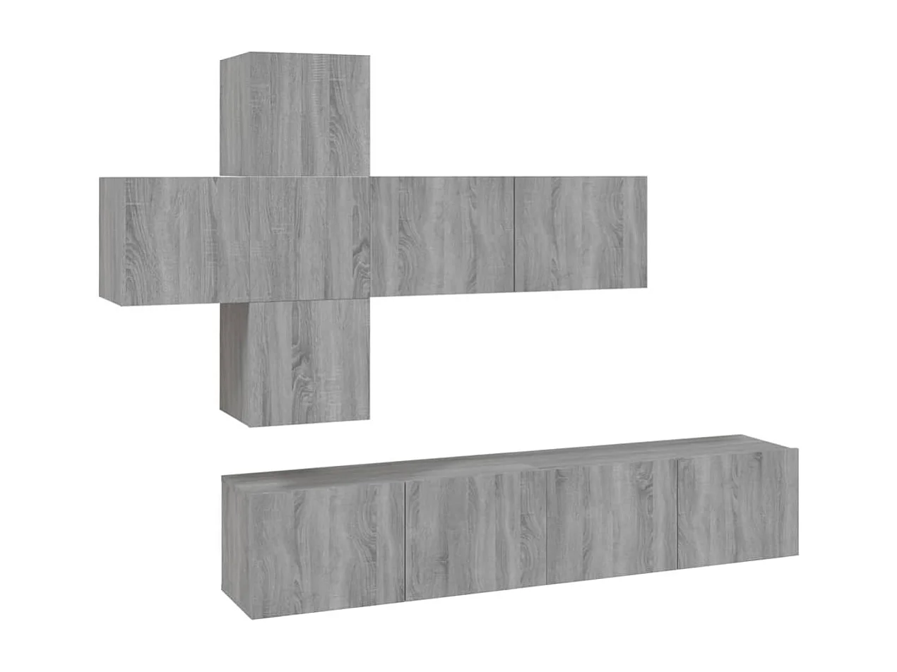 Set di mobili mobile credenza TV televisione soggiorno camera da letto soggiorno 7 pezzi Sonoma pannelli in MDF grigio 02_0025213