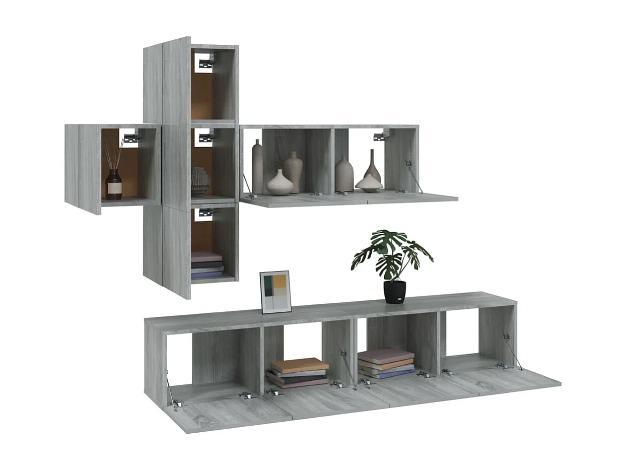 Set di mobili mobile credenza TV televisione soggiorno camera da letto soggiorno 7 pezzi Sonoma pannelli in MDF grigio 02_0025213