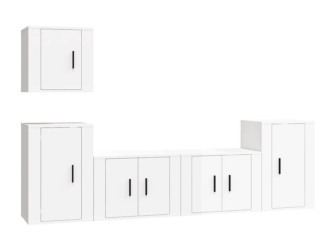 Conjunto de muebles mueble aparador TV televisión salón dormitorio salón 5 piezas madera contrachapada blanco brillante 02_0024928