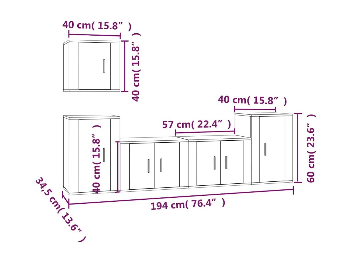 Conjunto de muebles mueble aparador TV televisión salón dormitorio salón 5 piezas madera contrachapada blanco brillante 02_0024928