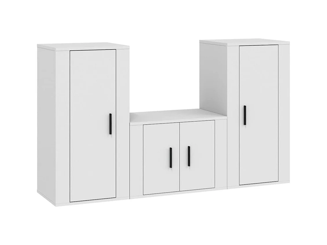 Set di mobili mobile credenza TV televisione soggiorno camera da letto soggiorno 3 pezzi pannelli in MDF bianco 02_0024478