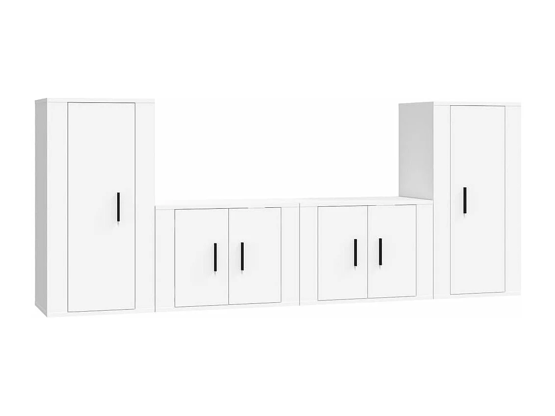 Set di mobili da 4 pezzi tra cui armadio credenza mobile TV televisore per soggiorno camera da letto salotto legno ingegnerizzato bianco 02_0024654