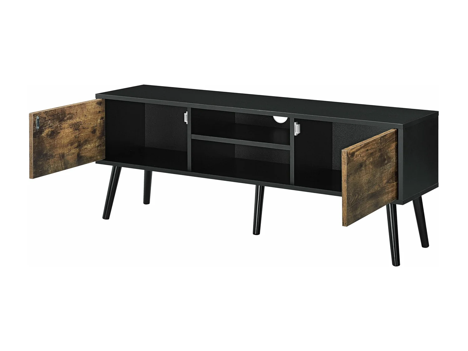 Móvel de TV Móvel de TV 120 cm pernas de madeira revestimento em PVC preto madeira escura 03_0005865