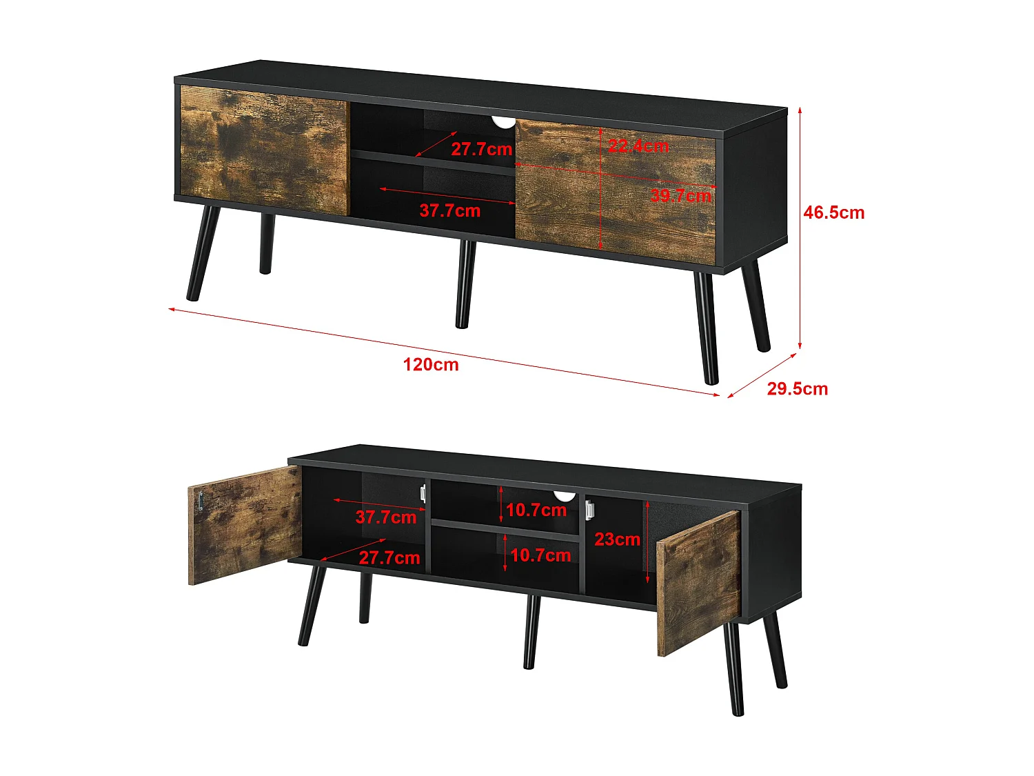 Móvel de TV Móvel de TV 120 cm pernas de madeira revestimento em PVC preto madeira escura 03_0005865