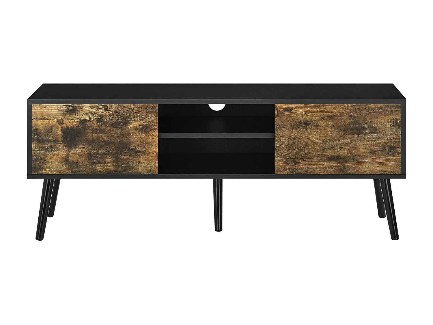 Móvel de TV Móvel de TV 120 cm pernas de madeira revestimento em PVC preto madeira escura 03_0005865