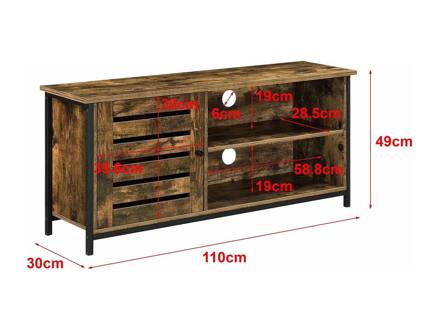 Meuble TV 49 x bois marron 110 x 30 x 49 cm 03_0007753
