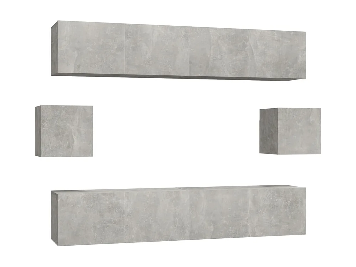 Conjunto de muebles mueble aparador TV televisión salón dormitorio salón 6 piezas gris madera contrachapada 02_0025032