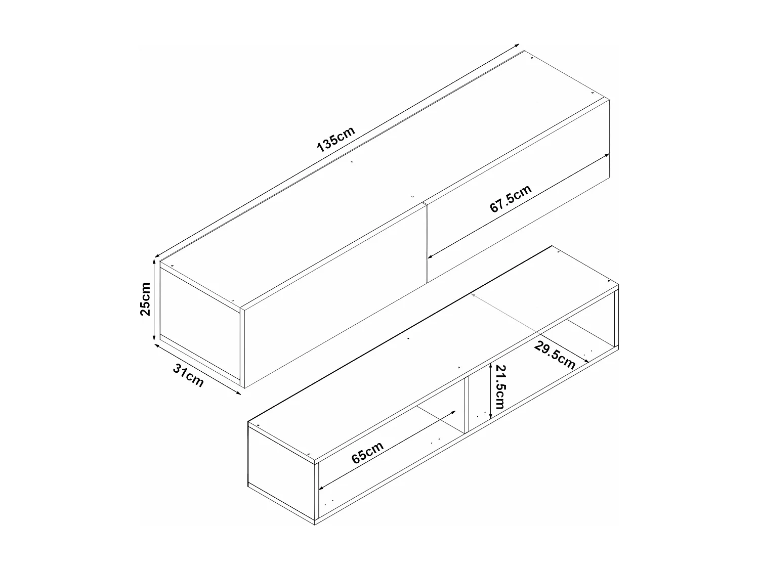 Mueble de TV 135 x 31 x 25 cm efecto negro y roble 03_0007869