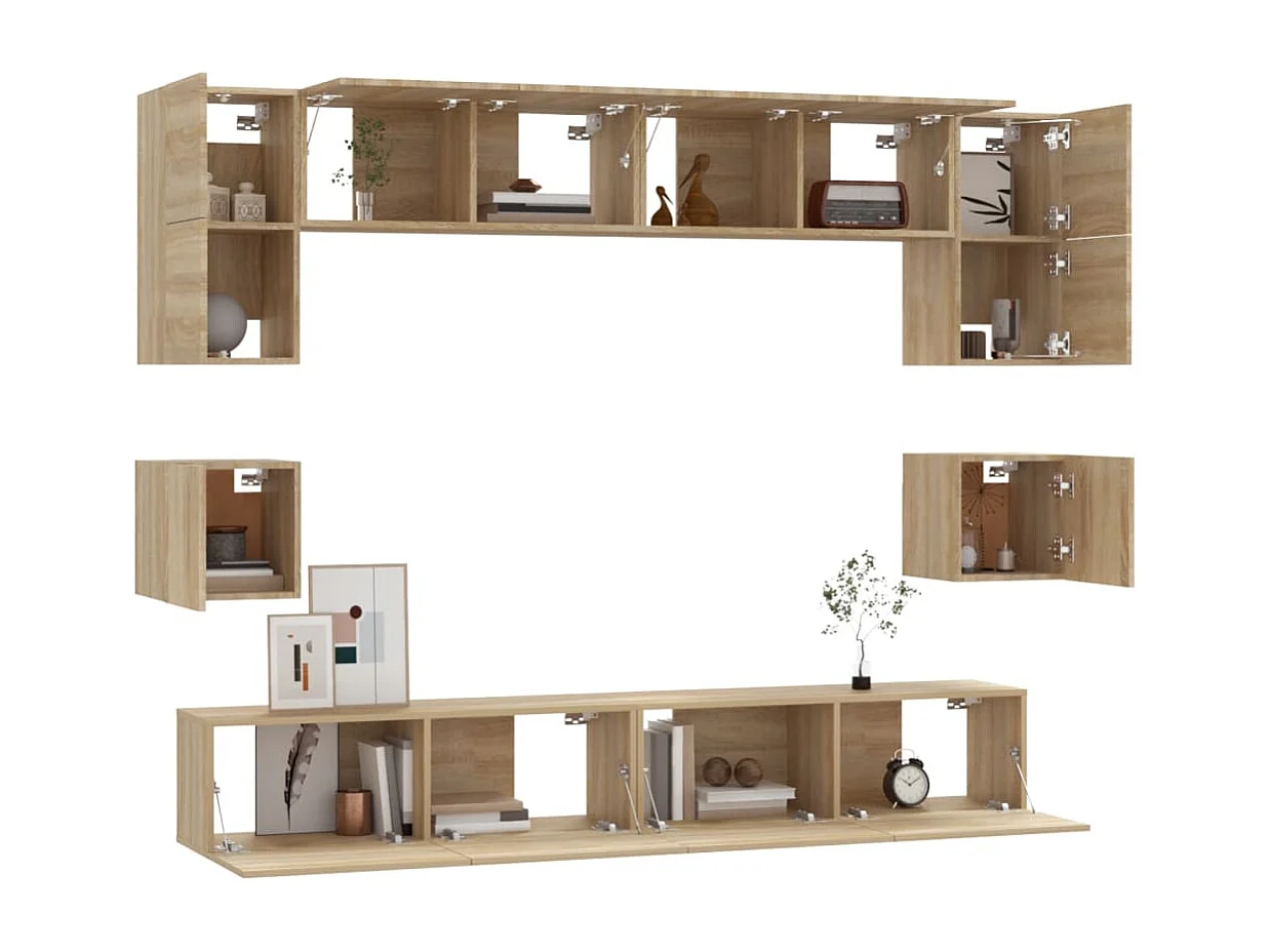 Conjunto de muebles mueble aparador TV televisión salón dormitorio salón 8 piezas roble sonoma madera contrachapada marrón 02_0025317