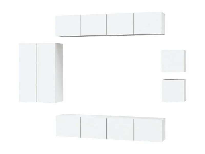 Set di mobili mobile credenza TV televisione soggiorno camera da letto soggiorno 8 pezzi pannelli in MDF bianco 02_0025229