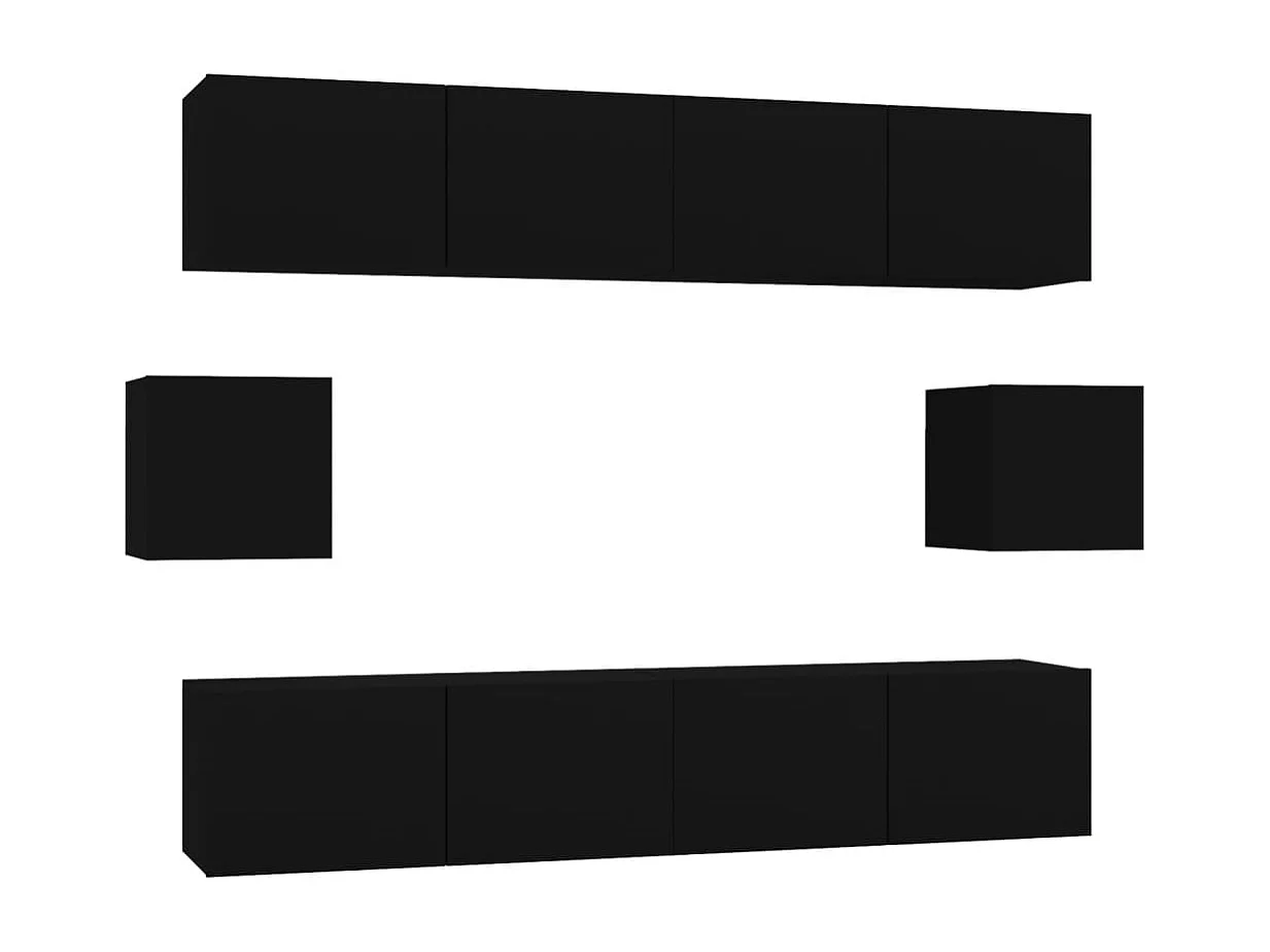 Conjunto de muebles mueble aparador TV televisión salón dormitorio salón 6 piezas madera contrachapada negra 02_0025071