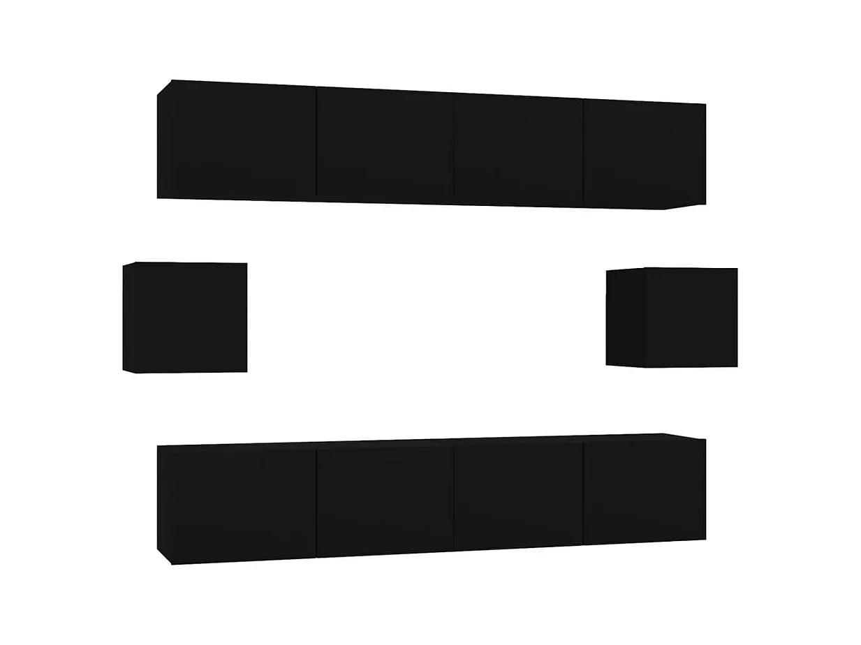 Set di mobili mobile credenza TV televisione soggiorno camera da letto soggiorno 6 pezzi in MDF nero 02_0025071