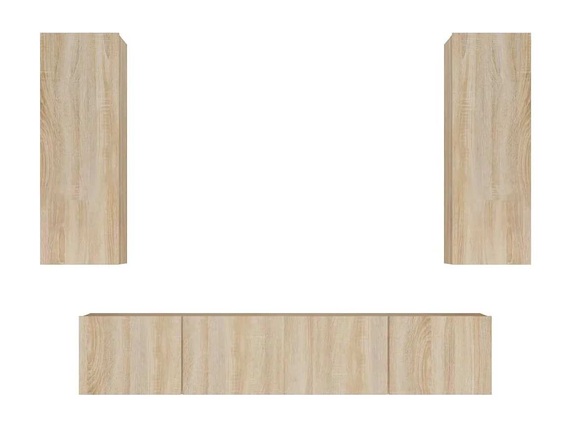 Set di mobili mobile credenza TV televisione soggiorno camera da letto soggiorno 4 pezzi rovere Sonoma multistrato marrone 02_0024824