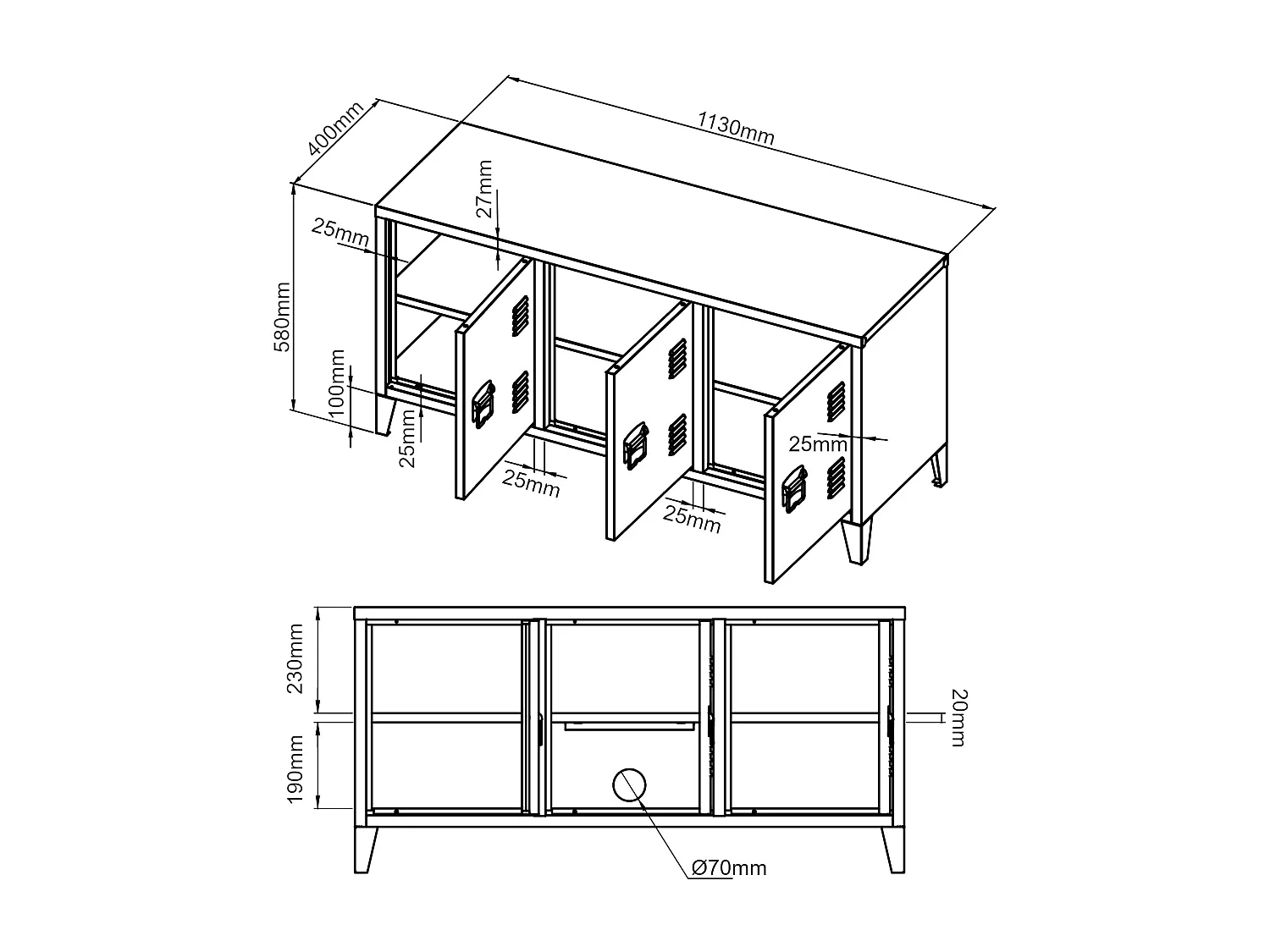 Móvel de TV com 3 portas 58 x 113 x 40 cm branco 03_0007764