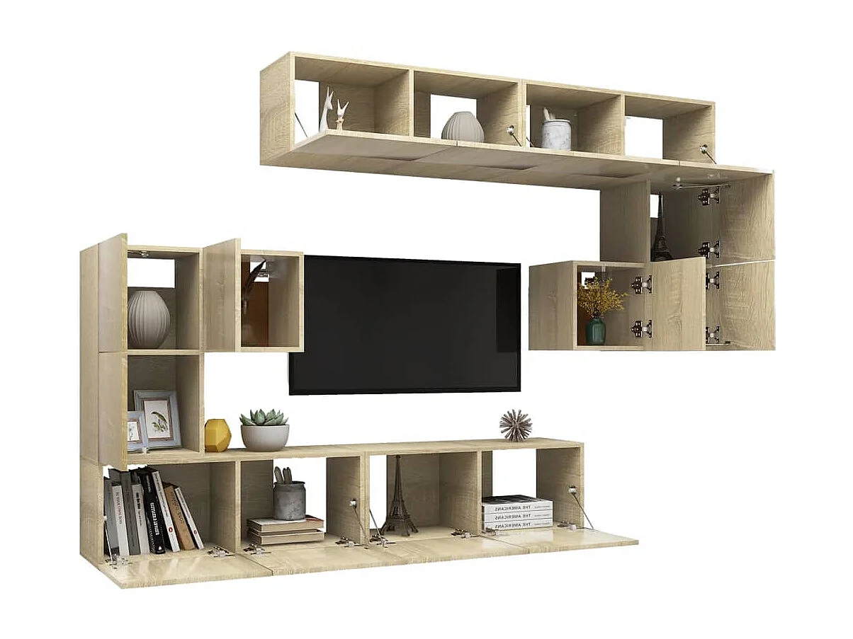 Conjunto de móveis armário buffet TV televisão sala de estar quarto sala de estar 8 peças sonoma carvalho madeira projetada marrom 02_0025304
