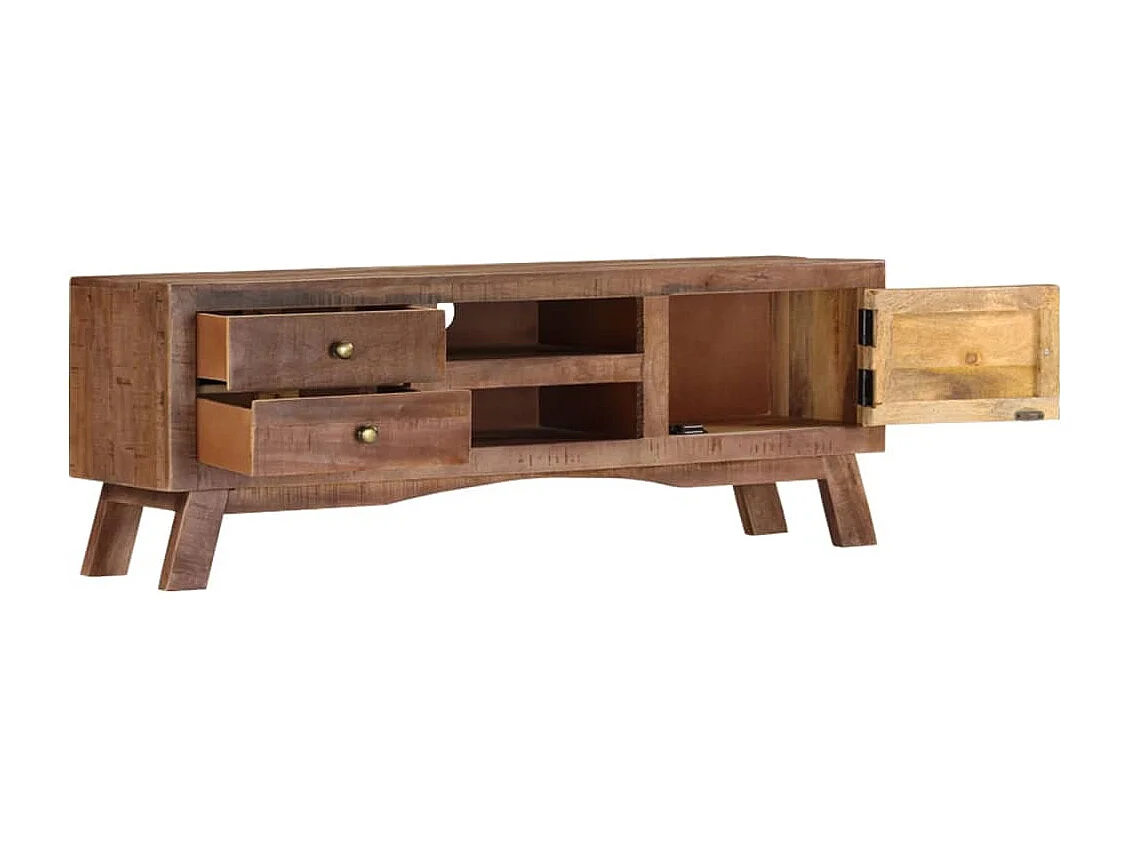 Mueble de TV multimedia estante para televisión buffet de televisión comedor salón dormitorio 110 x 30 x 40 cm madera de mango en bruto marrón 02_0025717