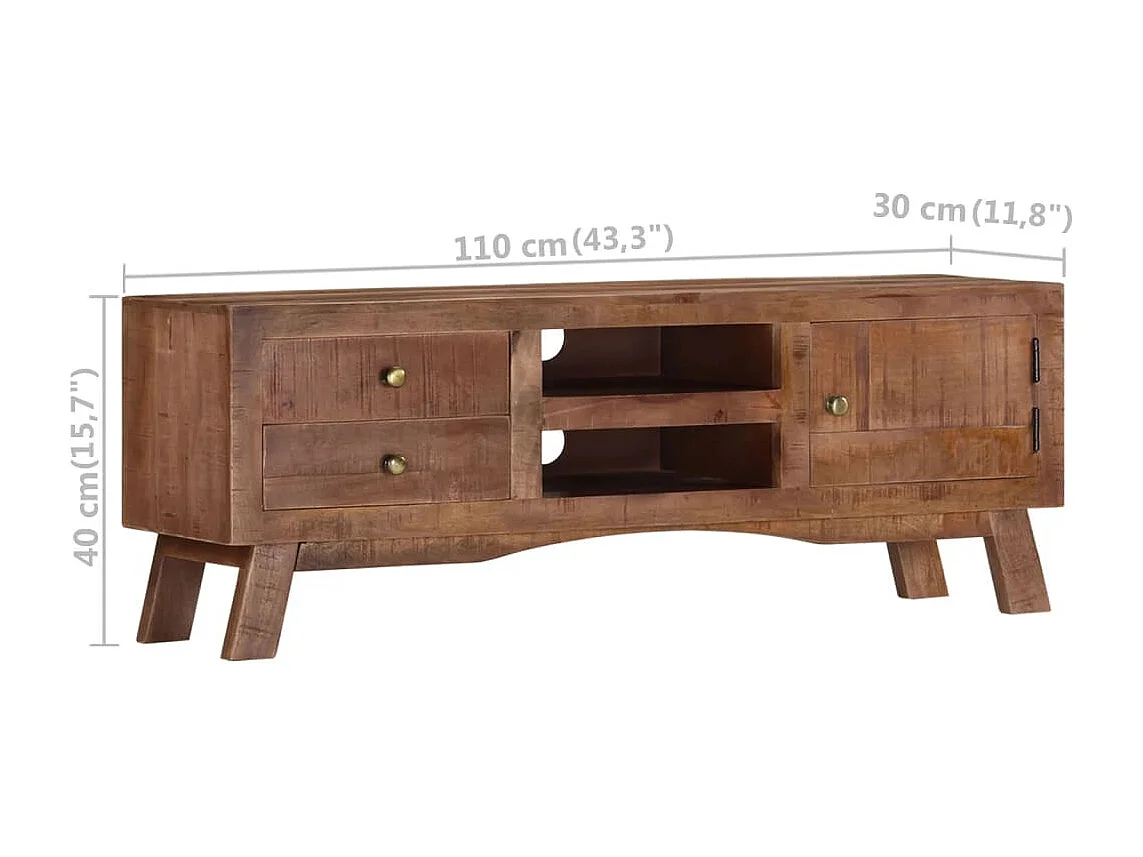Mueble de TV multimedia estante para televisión buffet de televisión comedor salón dormitorio 110 x 30 x 40 cm madera de mango en bruto marrón 02_0025717