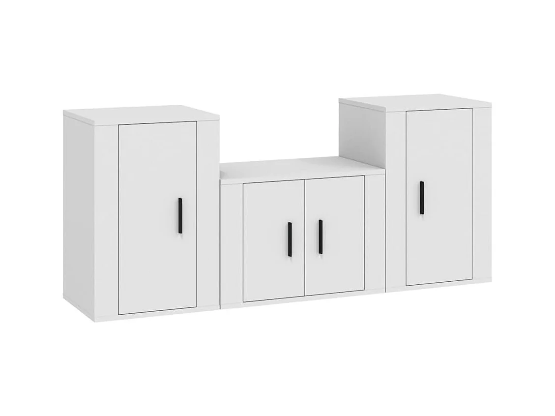 Set di mobili mobile credenza TV televisione soggiorno camera da letto soggiorno 3 pezzi pannelli in MDF bianco 02_0024479
