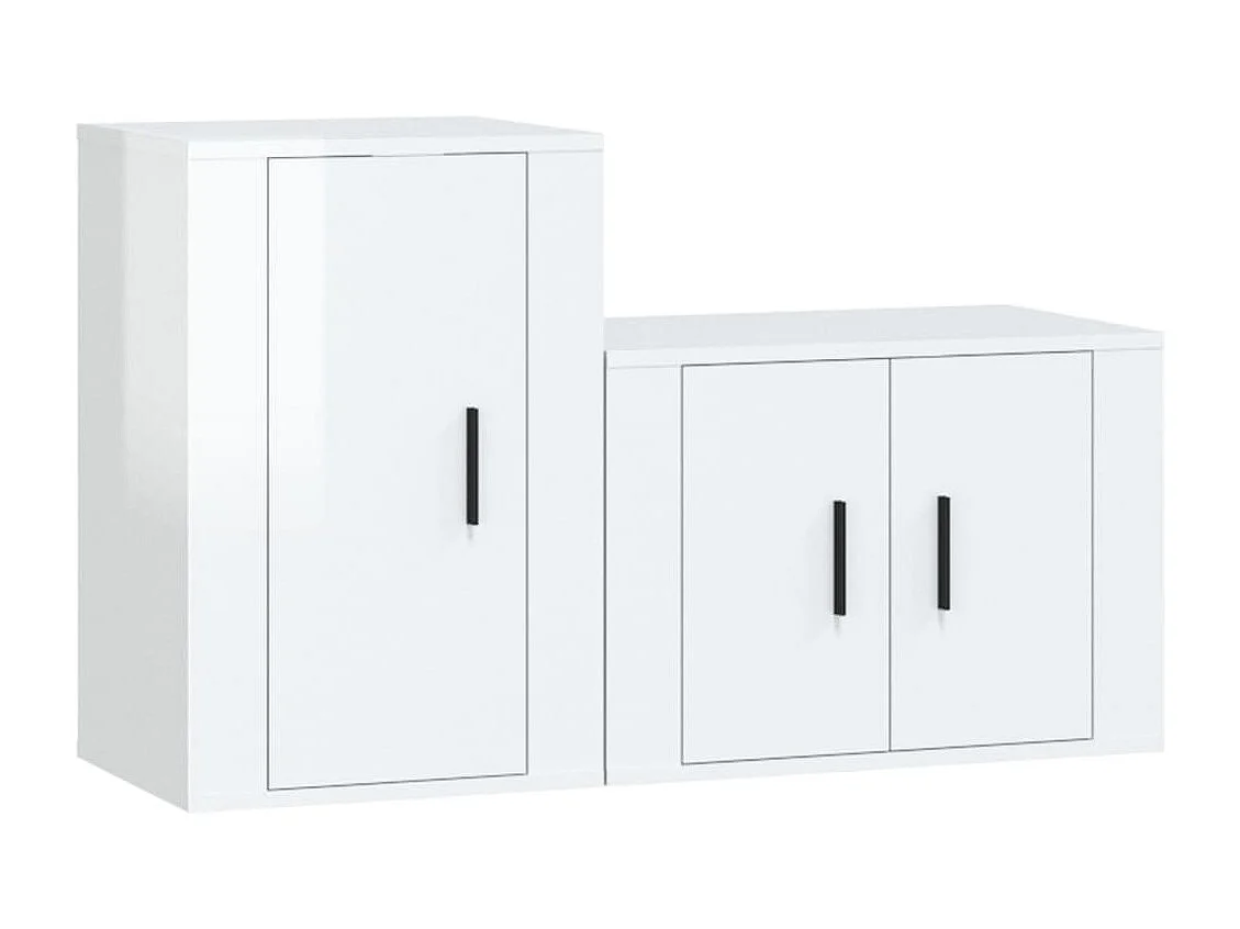 Conjunto de muebles mueble aparador TV televisión salón dormitorio salón 2 piezas madera contrachapada brillante blanco 02_0024398